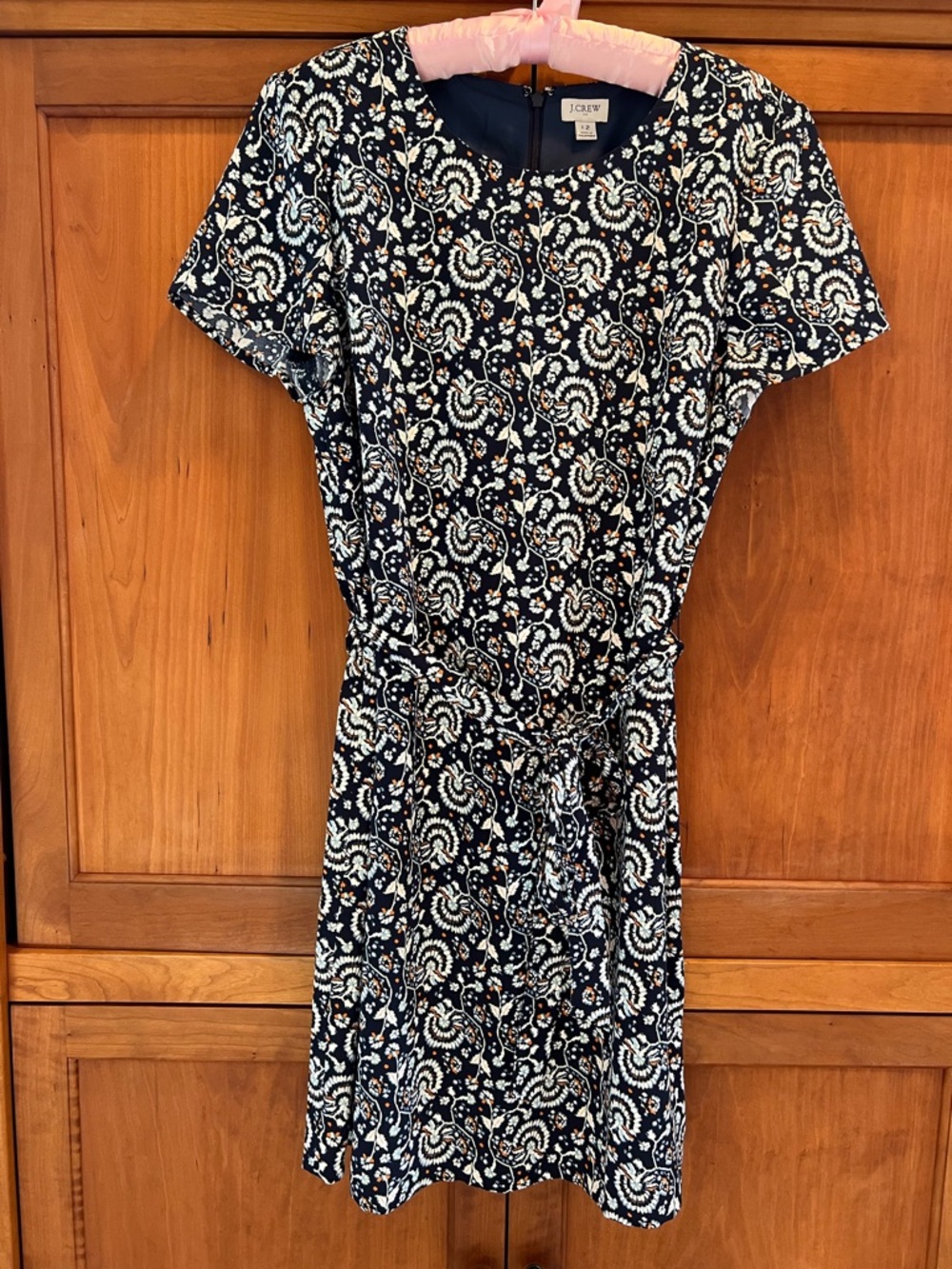 J. Crew Navy and White Paisley Tie-Waist Mini Dress